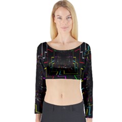 Seamless 3d Animation Digital Futuristic Tunnel Path Color Changing Geometric Electrical Line Zoomin Long Sleeve Crop Top