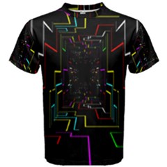 Seamless 3d Animation Digital Futuristic Tunnel Path Color Changing Geometric Electrical Line Zoomin Men s Cotton Tee