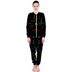 Seamless 3d Animation Digital Futuristic Tunnel Path Color Changing Geometric Electrical Line Zoomin Onepiece Jumpsuit (ladies) 