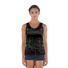 Seamless 3d Animation Digital Futuristic Tunnel Path Color Changing Geometric Electrical Line Zoomin Sport Tank Top  by Mariart