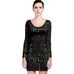 Seamless 3d Animation Digital Futuristic Tunnel Path Color Changing Geometric Electrical Line Zoomin Long Sleeve Velvet Bodycon Dress