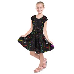 Seamless 3d Animation Digital Futuristic Tunnel Path Color Changing Geometric Electrical Line Zoomin Kids  Short Sleeve Dress by Mariart