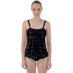 Seamless 3d Animation Digital Futuristic Tunnel Path Color Changing Geometric Electrical Line Zoomin Twist Front Tankini Set