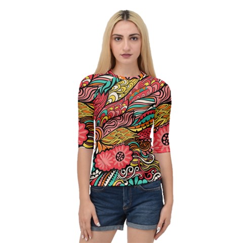 Seamless Texture Abstract Flowers Endless Background Ethnic Sea Art Quarter Sleeve Raglan Tee by Mariart