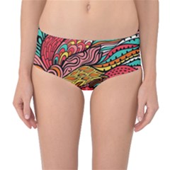 Seamless Texture Abstract Flowers Endless Background Ethnic Sea Art Mid-waist Bikini Bottoms