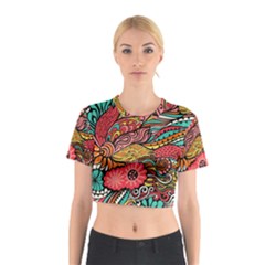 Seamless Texture Abstract Flowers Endless Background Ethnic Sea Art Cotton Crop Top