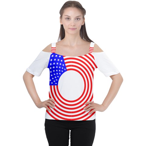 Stars Stripes Circle Red Blue Cutout Shoulder Tee by Mariart