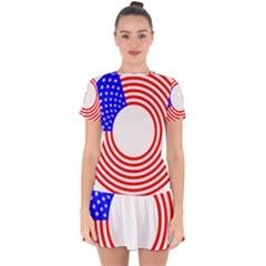 Stars Stripes Circle Red Blue Drop Hem Mini Chiffon Dress by Mariart