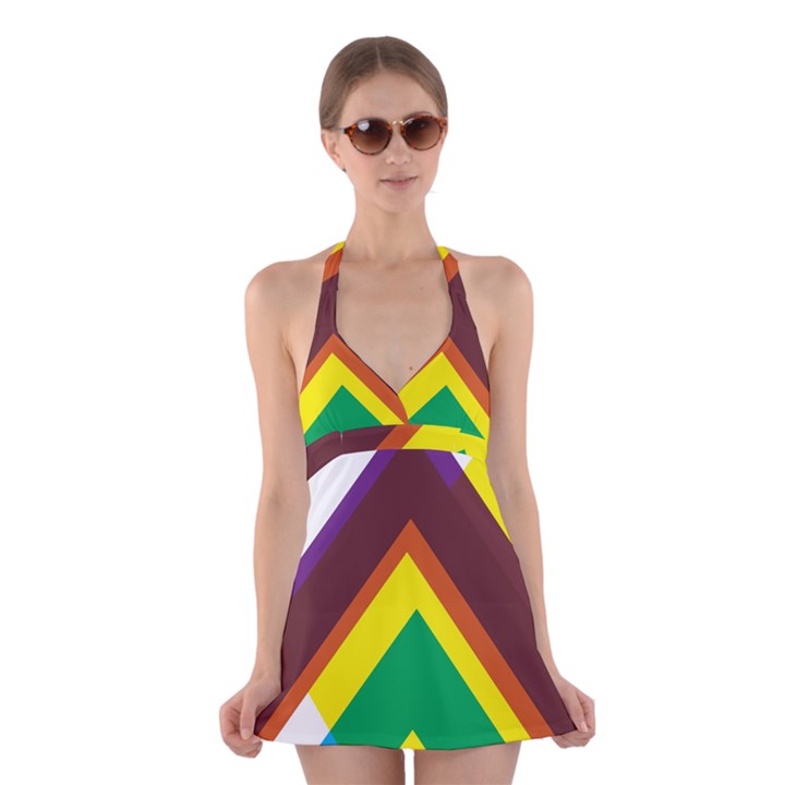 Triangle Chevron Rainbow Web Geeks Halter Swimsuit Dress
