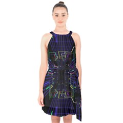 Seamless 3d Animation Digital Futuristic Tunnel Path Color Changing Geometric Electrical Line Zoomin Halter Collar Waist Tie Chiffon Dress by Mariart