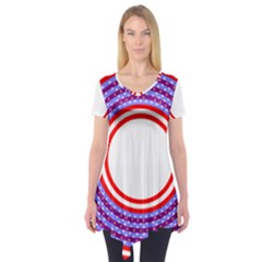 Stars Stripes Circle Red Blue Space Round Short Sleeve Tunic 