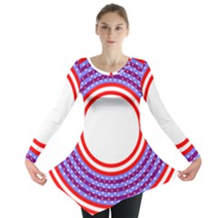 Stars Stripes Circle Red Blue Space Round Long Sleeve Tunic  by Mariart