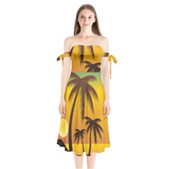 Sunset Summer Shoulder Tie Bardot Midi Dress by Mariart