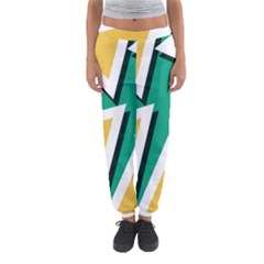 Triangles Texture Shape Art Green Yellow Women s Jogger Sweatpants by Mariart