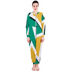 Triangles Texture Shape Art Green Yellow Onepiece Jumpsuit (ladies) 