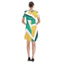 Triangles Texture Shape Art Green Yellow Short Sleeve V-neck Flare Dress View2