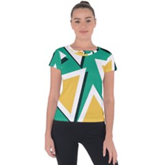 Triangles Texture Shape Art Green Yellow Short Sleeve Sports Top  by Mariart