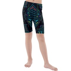 Seamless 3d Animation Digital Futuristic Tunnel Path Color Changing Geometric Electrical Line Zoomin Kids  Mid Length Swim Shorts