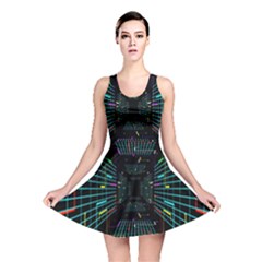 Seamless 3d Animation Digital Futuristic Tunnel Path Color Changing Geometric Electrical Line Zoomin Reversible Skater Dress by Mariart