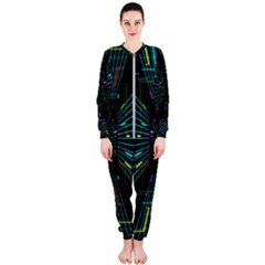Seamless 3d Animation Digital Futuristic Tunnel Path Color Changing Geometric Electrical Line Zoomin Onepiece Jumpsuit (ladies)  by Mariart