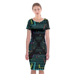 Seamless 3d Animation Digital Futuristic Tunnel Path Color Changing Geometric Electrical Line Zoomin Classic Short Sleeve Midi Dress by Mariart