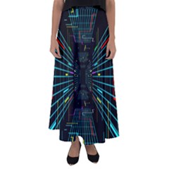 Seamless 3d Animation Digital Futuristic Tunnel Path Color Changing Geometric Electrical Line Zoomin Flared Maxi Skirt