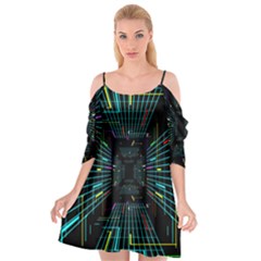 Seamless 3d Animation Digital Futuristic Tunnel Path Color Changing Geometric Electrical Line Zoomin Cutout Spaghetti Strap Chiffon Dress