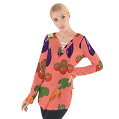 Vegetable Carrot Tomato Pumpkin Eggplant Tie Up Tee by Mariart