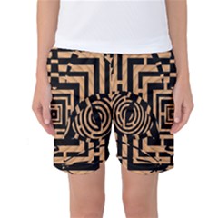Wooden Cat Face Line Arrow Mask Plaid Women s Basketball Shorts by Mariart