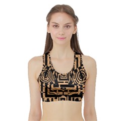 Wooden Cat Face Line Arrow Mask Plaid Sports Bra With Border by Mariart