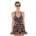 Wooden Cat Face Line Arrow Mask Plaid Halter Swimsuit Dress View1