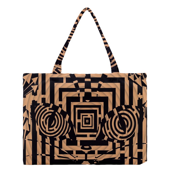 Wooden Cat Face Line Arrow Mask Plaid Medium Tote Bag