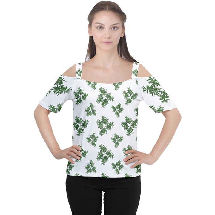 Nature Motif Pattern Design Cutout Shoulder Tee