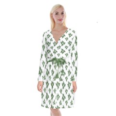 Nature Motif Pattern Design Long Sleeve Velvet Front Wrap Dress