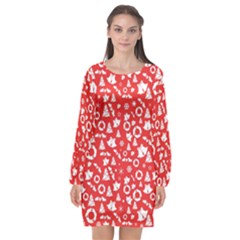 Xmas pattern Long Sleeve Chiffon Shift Dress 