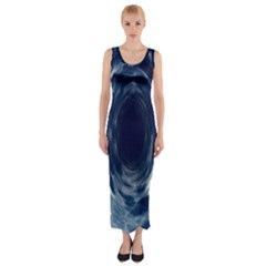 Worm Hole Line Space Blue Fitted Maxi Dress