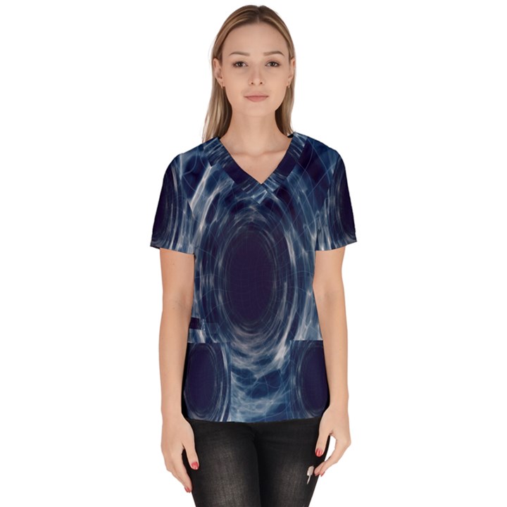 Worm Hole Line Space Blue Scrub Top