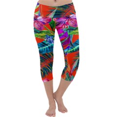 Aloha Hawaiian Flower Floral Sexy Summer Orange Capri Yoga Leggings by Mariart