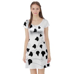 Black Leaf Short Sleeve Skater Dress by Mariart