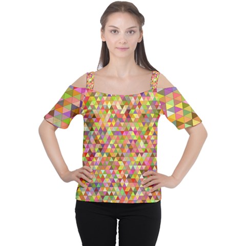 Multicolored Mixcolor Geometric Pattern Cutout Shoulder Tee by paulaoliveiradesign