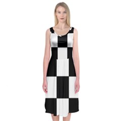 Grid Domino Bank And Black Midi Sleeveless Dress