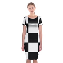 Grid Domino Bank And Black Classic Short Sleeve Midi Dress