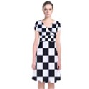 Grid Domino Bank And Black Short Sleeve Front Wrap Dress View1