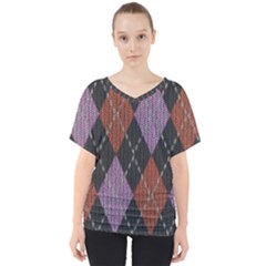 Knit Geometric Plaid Fabric Pattern V-neck Dolman Drape Top by paulaoliveiradesign