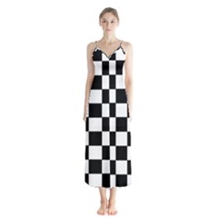 Grid Domino Bank And Black Button Up Chiffon Maxi Dress by Nexatart