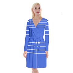 Stripes Pattern Template Texture Blue Long Sleeve Velvet Front Wrap Dress