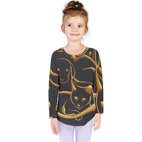 Gold Dog Cat Animal Jewel Dor¨| Kids  Long Sleeve Tee by Nexatart