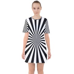 Rays Stripes Ray Laser Background Sixties Short Sleeve Mini Dress by Nexatart