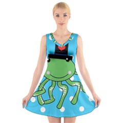 Octopus Sea Animal Ocean Marine V-neck Sleeveless Skater Dress by Nexatart