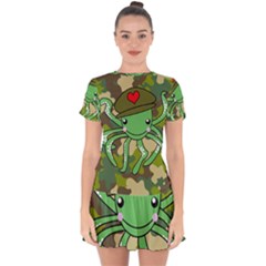 Octopus Army Ocean Marine Sea Drop Hem Mini Chiffon Dress by Nexatart